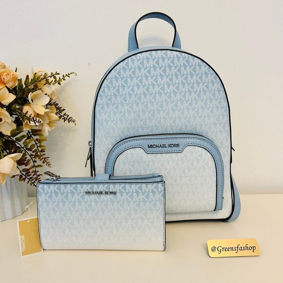 Michael Kors Jaycee Medium Ombré Signature Logo Backpack & wallet LT Sky - Picture 1 of 12